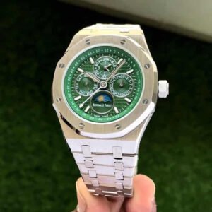 Audemars Piguet Perpetual Calendar Open Worked Silver Green Dial Automatic Mens Watch