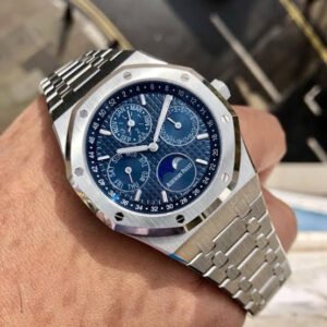 Audemars Piguet Perpetual Calendar Open Worked Silver Blue Dial Automatic Mens Watch