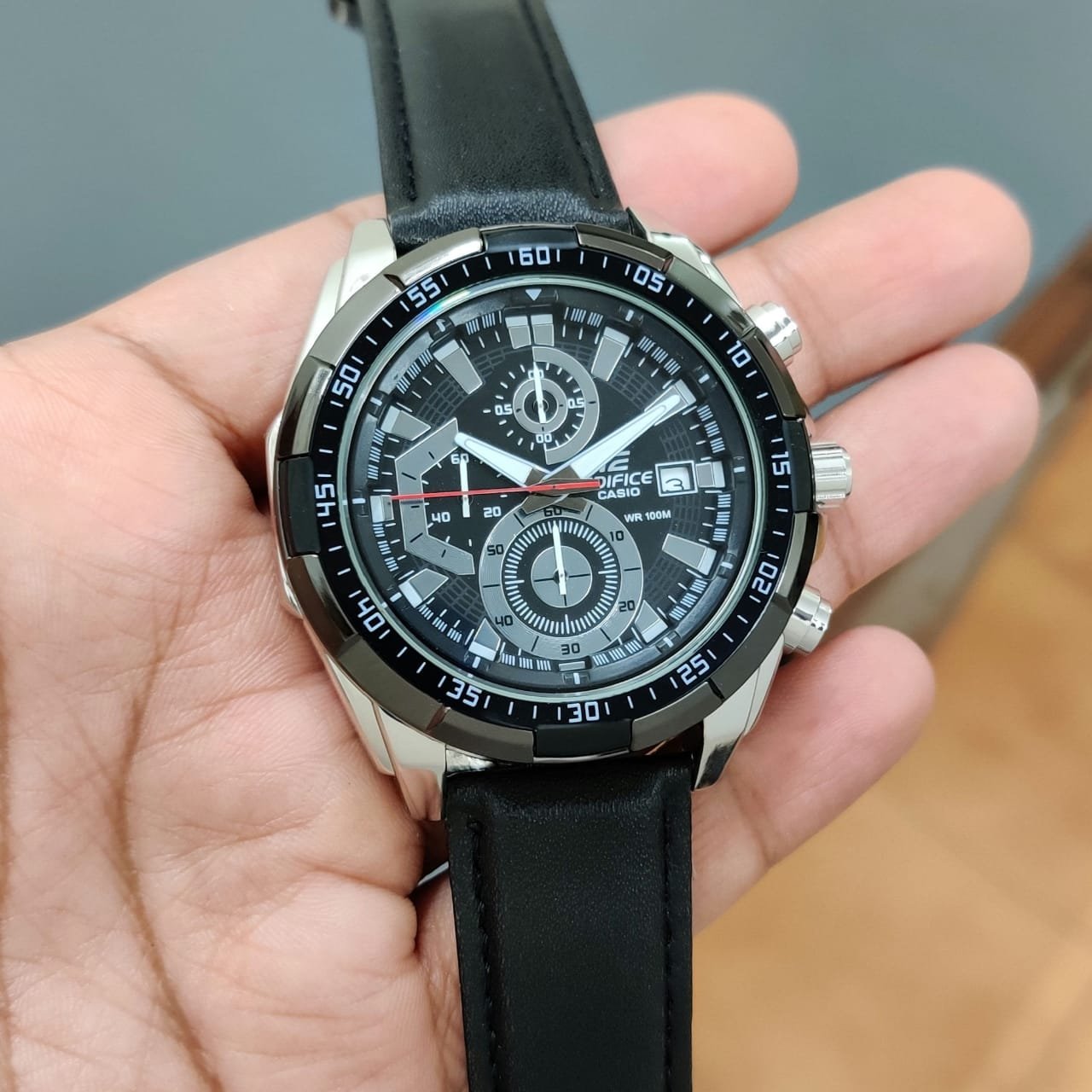 Casio Edifice EFR-539L-1AVUDF Black Analog Dial Black Leather Band Men's Watch Chronograph 100M Water Resistant EX193_0 Casio Edifice EFR-539L-1AVUDF Black Analog Dial Black Leather Band Men's Watch Chronograph 100M Water Resistant EX193