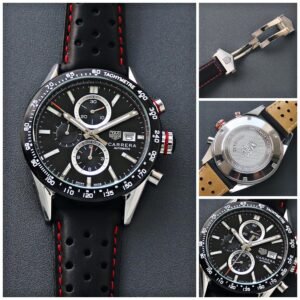 Tag Carrera, black leathe Luxurious timepiece 🤩